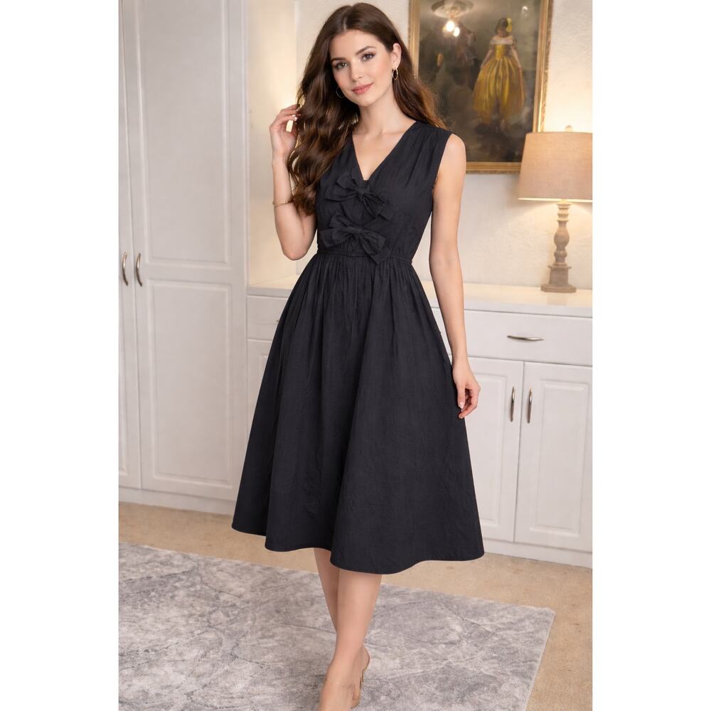 JODIFL Black Dress Women's Size Medium 100% Cotton Minimalist Chic Wedding Guest